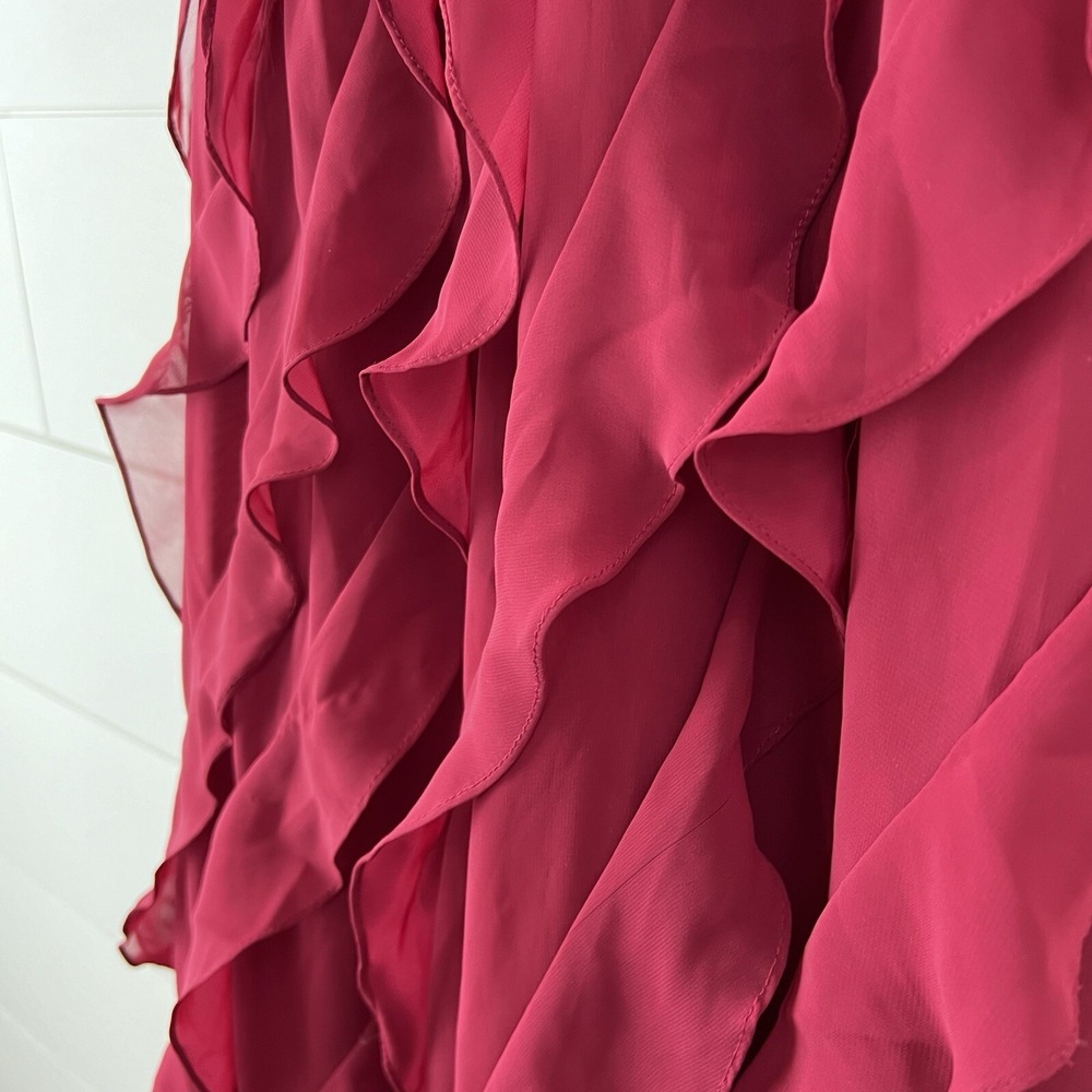 Mon Cheri EVENINGS 6 Halter Ruffle Chiffon Satin Maxi Dress Gown‎ Garnet Formal - Picture 5 of 12